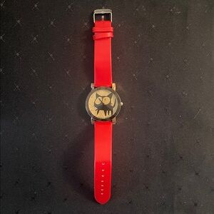 Meowington Cat Face Watch with Red Band